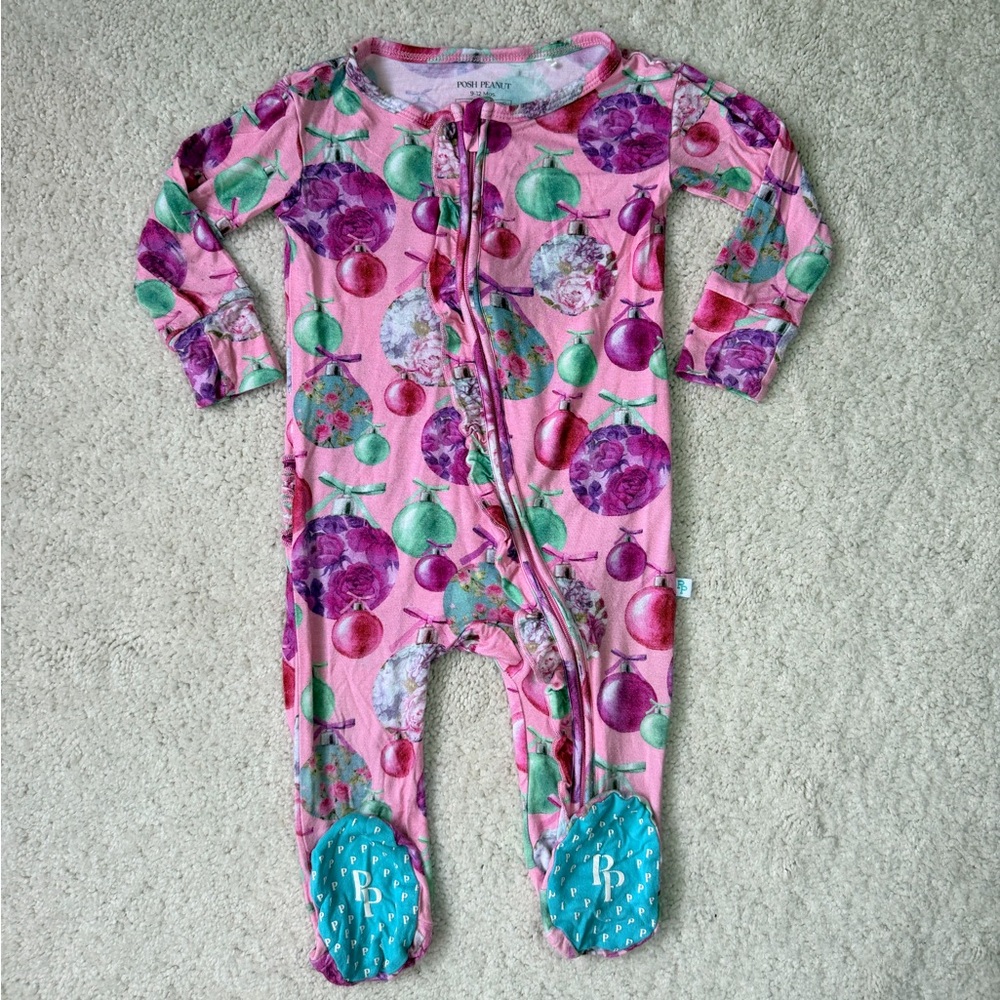 Posh Peanut “Posh Ornaments” Footie Ruffled Zippered One Piece - Picture 1 of 13